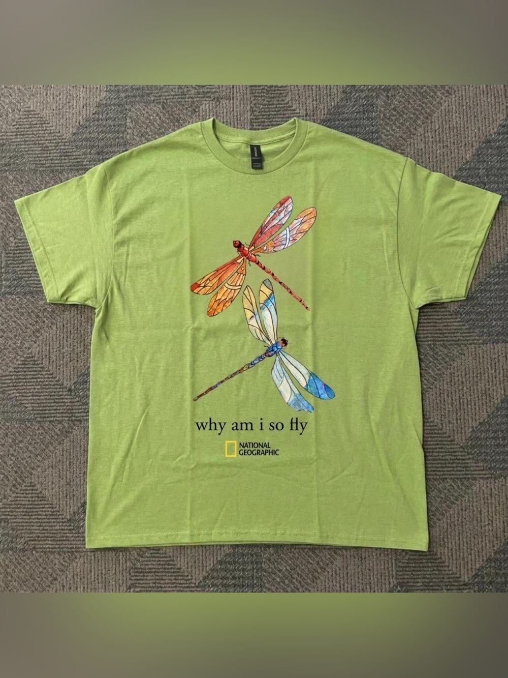 National Geographic Lime Green Dragonfly Graphic Tee with Colorful Wings